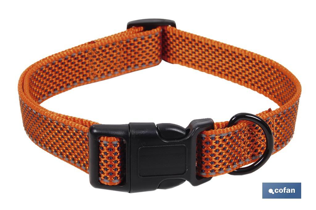 COLLAR PARA PERROS REFLECTANTE NARANJA MODELO REINA 1,5 X 30-45 CM